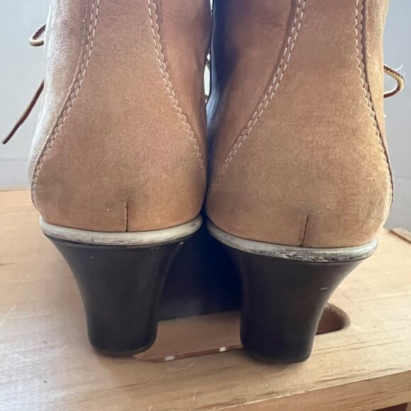 Timberland Size 8.5 M Tan Leather Lace-Up Wedge Heel Ankle Bootie Boots Shoes - Picture 6 of 16